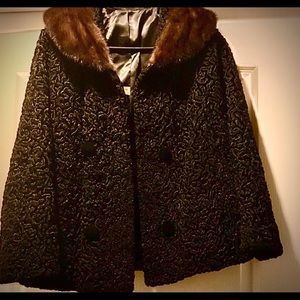 Black Russian coat with mink wrap around